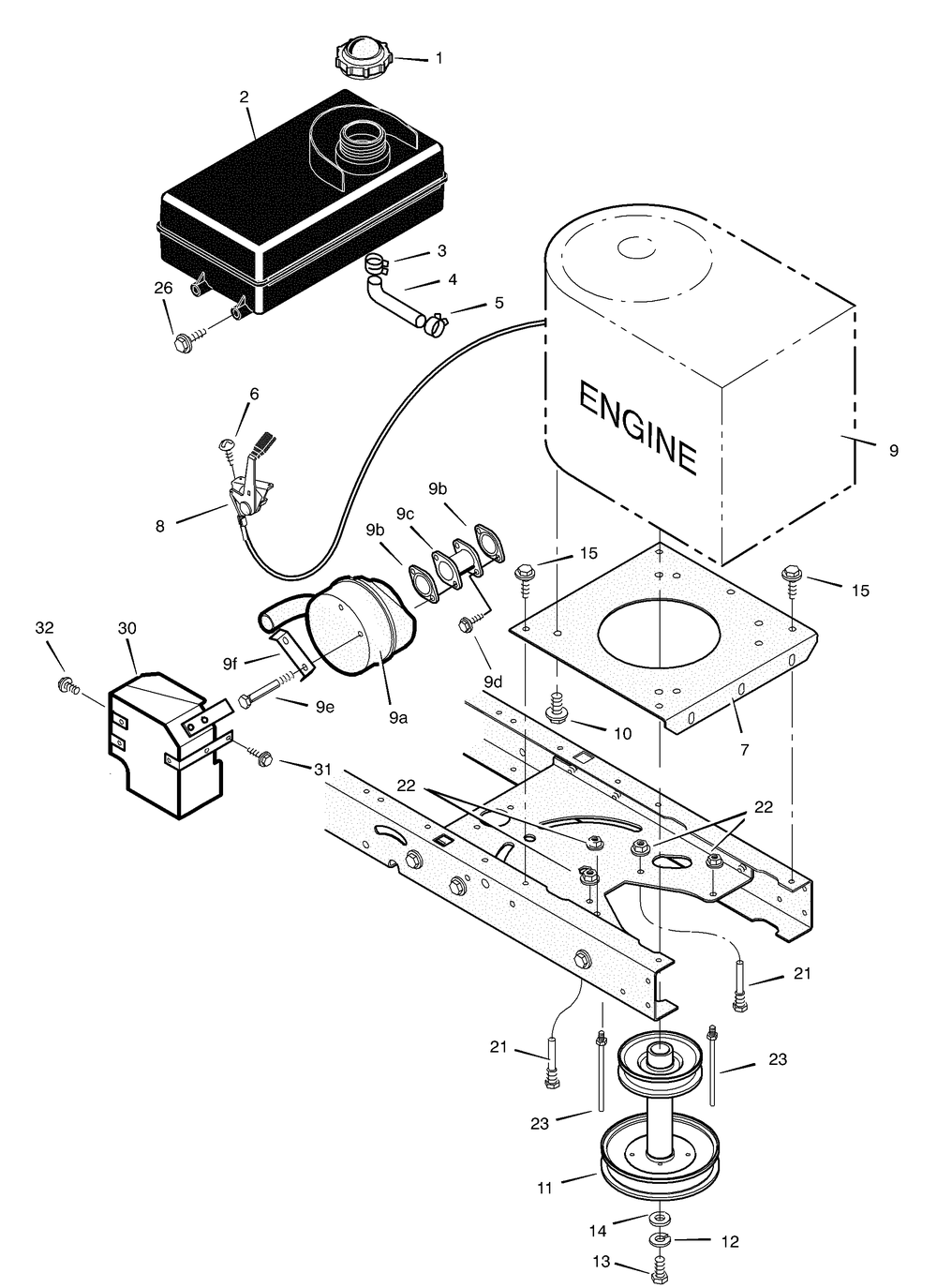Engine Mount Diagram and Parts List for 425001X8B 2004 Briggs and Stratton Lawn Tractor